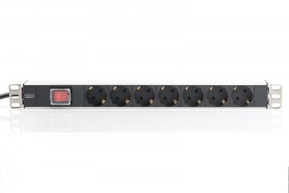 Listwa zasilająca PDU 19 cali RACK 7xSchuko, 2m 1xSchuko, 16A, wł./wył., aluminiowa