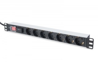 Listwa zasilająca PDU 19 cali RACK 7xSchuko, 2m 1xSchuko, 16A, wł./wył., zab.przepięciowe, aluminiowa