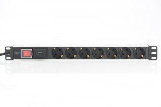 Listwa zasilająca PDU 19 cali RACK 7xSchuko, 2m 1xSchuko, 16A, wł./wył., zab.przepięciowe, aluminiowa