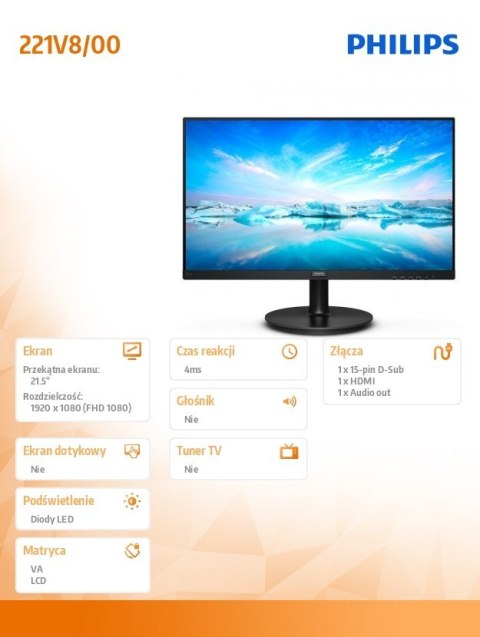Monitor 21,5 cali 221V8 VA HDMI