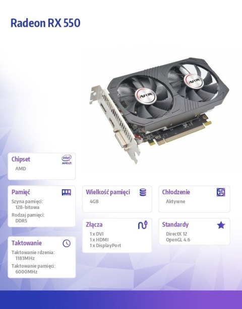 Karta graficzna Radeon RX 550 4GB GDDR5 128Bit DVI HDMI DP ATX