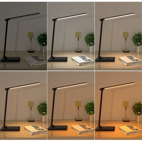LT-T10 Black lampa biurkowa LED dotykowa | 12W | 3000-6500K | 7 poziomów ściemniania | 5 trybów świecenia