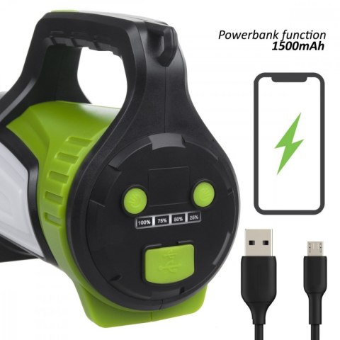 Latarka akumulatorowa 3w1 szperacz LED USB MCE345