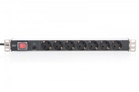 Listwa zasilająca PDU 19" Rack, 7x gniazdo schuko, 2.0m, 1x wtyk unischuko, 16A, wł./wył., zabezpieczenie przeciążeniowe, profil