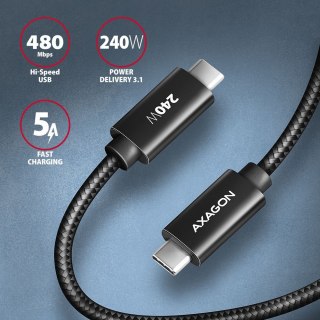 BUCM2-CM15AB Kabel USB-C - USB-C, 1.5m 5A charging, ALU, 240W PD, oplot, USB2.0, czarny