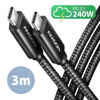 BUCM2-CM30AB Kabel USB-C - USB-C, 3.0m 5A charging, ALU, 240W PD, oplot, USB2.0, czarny