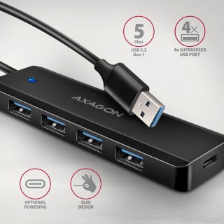 HUB 4-portowy HUE-C1A USB 5Gbps Travel, USB-C power IN, kabel Type-A 19cm, USB-C dodatkowe zasilanie