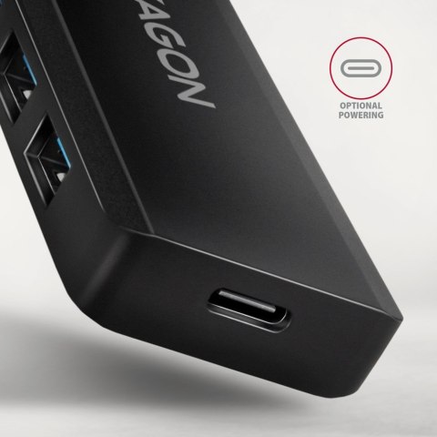 HUB 4-portowy HUE-C1A USB 5Gbps Travel, USB-C power IN, kabel Type-A 19cm, USB-C dodatkowe zasilanie