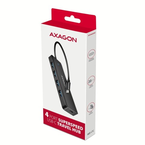 HUB 4-portowy HUE-C1C USB 5Gbps Travel, USB-C power IN, kabel Type-C 19cm, USB-C dodatkowe zasilanie