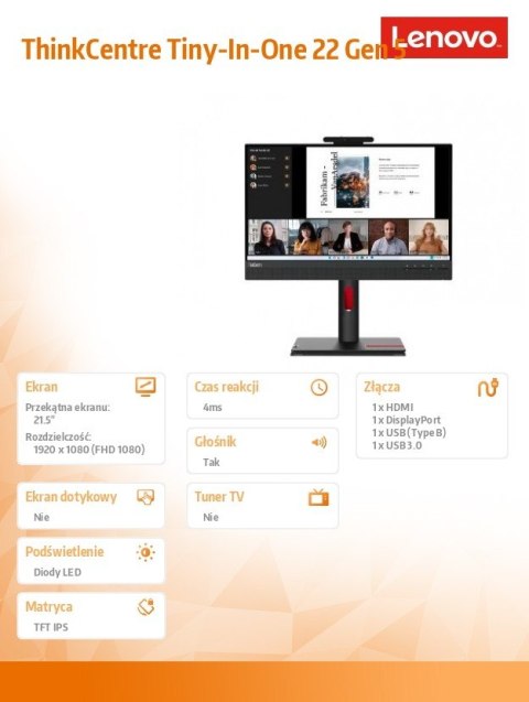 Monitor 21.5 cala ThinkCentre Tiny-in-One 22Gen5 WLED 12N8GAT1EU