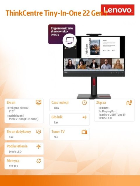 Monitor 21.5 cala ThinkCentre Tiny-in-One Touch Gen 5 12N9GAT1EU