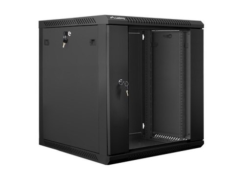 Szafa instalacyjna wisząca 19 cali 12U 600X600mm czarna (drzwi szklane)