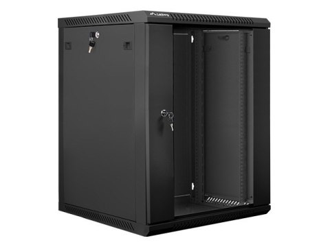 Szafa instalacyjna wisząca 19 cali 15U 600X600mm czarna (drzwi szklane)