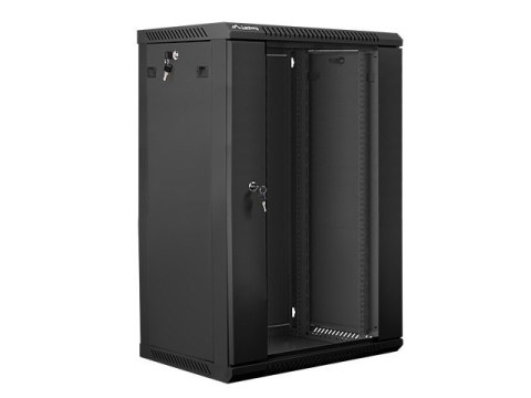 Szafa instalacyjna wisząca 19 cali 18U 600X450mm czarna (drzwi szklane)