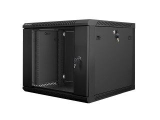 Szafa instalacyjna wisząca 19 cali 9U 600X600mm czarna (drzwi szklane)