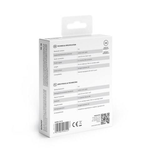 Adapter transmiter AUX z bluetooth 5.3, funkcja zestawu głośnomówiącego, TR-16