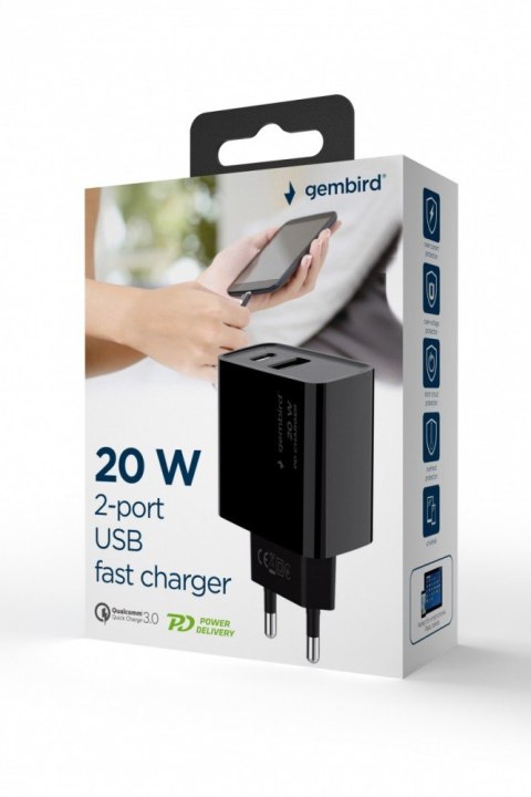Ładowarka PowerDelivery USB-A USB-C 20W Czarna