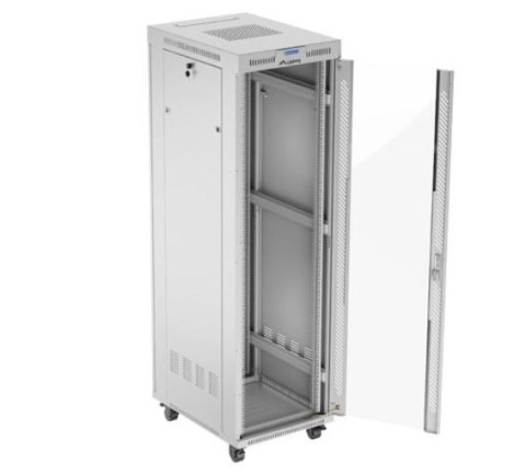 Szafa stojąca rack 19 cali 42U 600x800 szara drzwi szklane flack pack