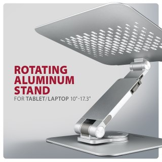 STND-LR Podstawa do laptopów aluminiowa 10-17.3 cala regulowane kąty nachylenia, obrót o 360 stopni, Szara