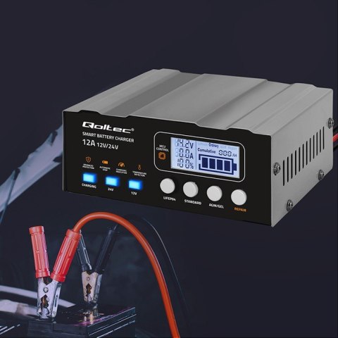 Inteligentna mikroprocesorowa ładowarka 12V | 12.6V | 24V |Prostownik z funkcją naprawy do akumulatora AGM GEL LiFePO4 | LCD