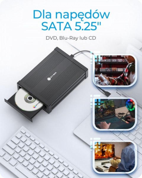 Obudowa IB-525-U3 1x5,25 SATA DVD/Blue-Ray, czarna