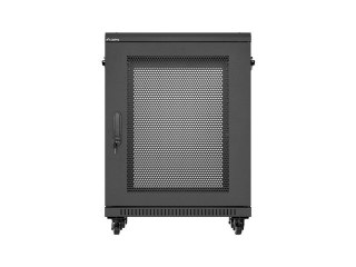 Szafa instalacyjna rack stojąca 19 cali 15U 600x600 drzwi perforowane czarna (Flat pack)