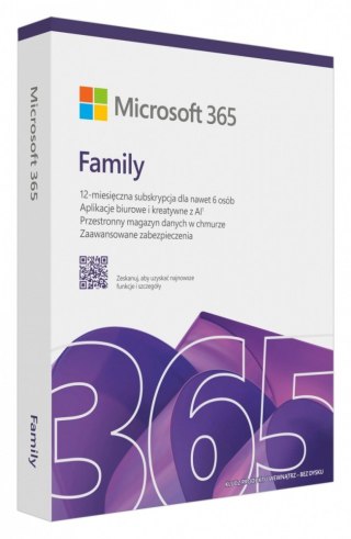 M365 Family PL 1Y 6U Win/Mac Box EP2-32382, Zastępuje P/N: 6GQ-01940