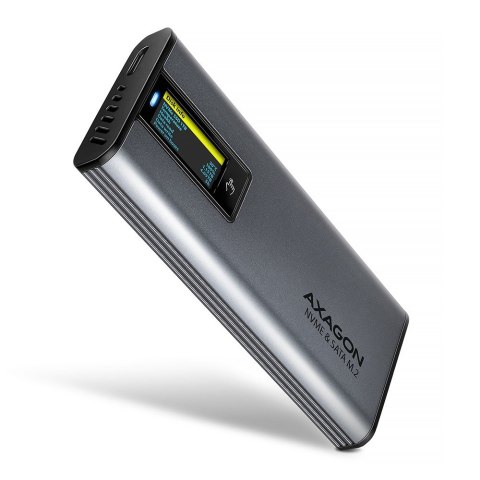 EEM2-SD2 Obudowa zewnętrzna aluminiowa bezśrubowa USB-A/C 3.2 Gen2 M.2 NVMe/SATA wyświetlacz LED, szary