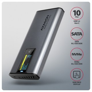 EEM2-SD2 Obudowa zewnętrzna aluminiowa bezśrubowa USB-A/C 3.2 Gen2 M.2 NVMe/SATA wyświetlacz LED, szary