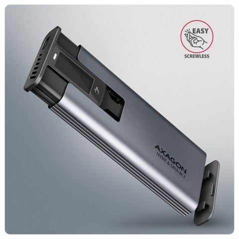 EEM2-SD2 Obudowa zewnętrzna aluminiowa bezśrubowa USB-A/C 3.2 Gen2 M.2 NVMe/SATA wyświetlacz LED, szary