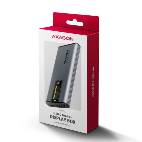 EEM2-SD2 Obudowa zewnętrzna aluminiowa bezśrubowa USB-A/C 3.2 Gen2 M.2 NVMe/SATA wyświetlacz LED, szary