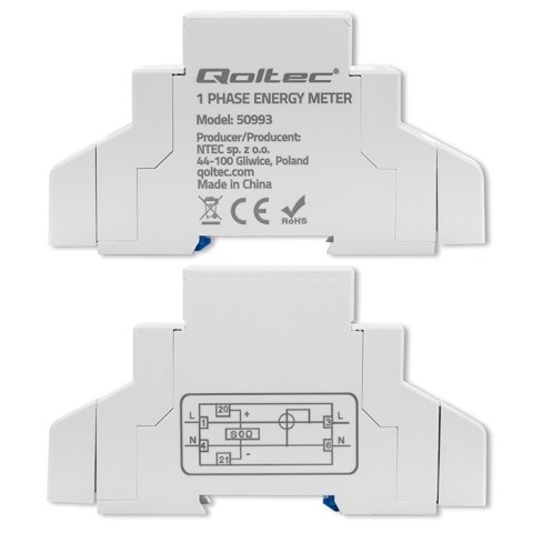 Jednofazowy elektroniczny licznik | miernik zużycia energii na szynę DIN | 230V | 30A | LCD | 1P