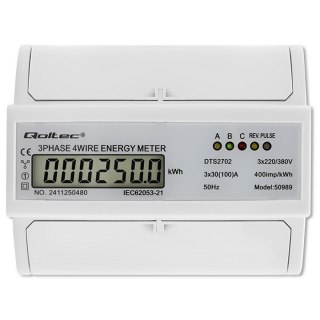 Trójfazowy dwukierunkowy elektroniczny licznik | miernik zużycia energii na szynę DIN | 400V | 100A | LCD | 4P